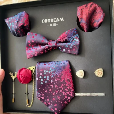 Premium Tie set Gift Box  for Men Bridegroom Business Corporate Formal Retro Bow Tie Fashion Birthday Anniversary