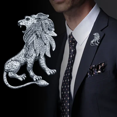 Vintage Lion Head Brooches Lapel Pins for Men Women Metal Jewelry Accessories Gift Shop