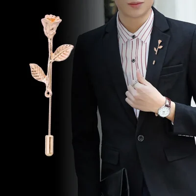 Metal Rose Groom Wedding Corsages  Artificial Flowers Bouquet Corsages Brooch Lapel Pins